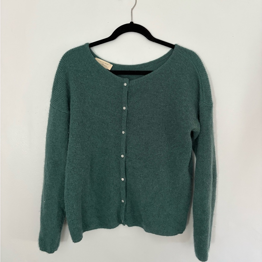 Sezane Teal Button-Up Wool Blend Cardigan